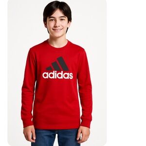 Adidas Boys Red Long Sleeve Logo Tee – Size XL (18)